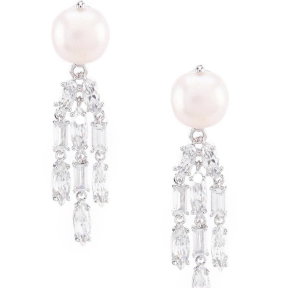 Nadri Rhodium Plated Freshwater Pearl Earrings